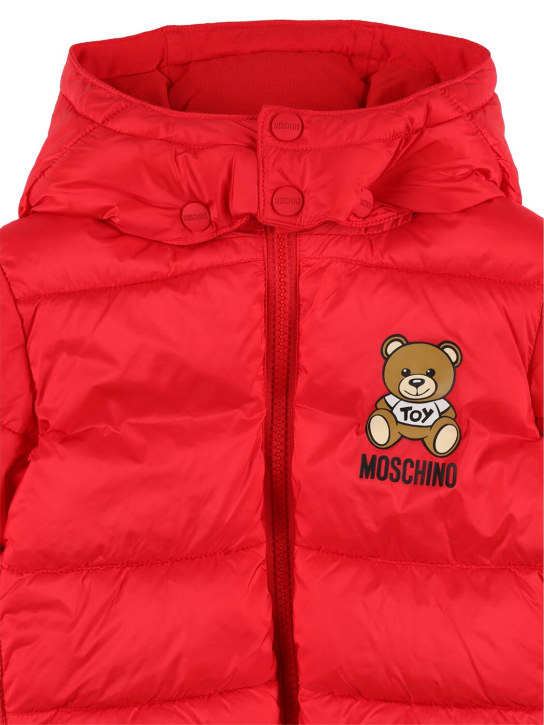 Moschino: Printed nylon puffer jacket w/logo - Red - kids-boys_1 | Luisa Via Roma