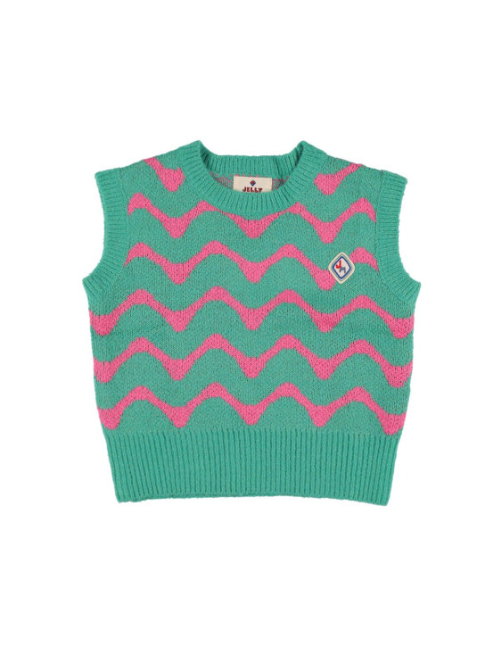 Jellymallow: Zigzag tech knit vest - Green/Orange - kids-girls_0 | Luisa Via Roma