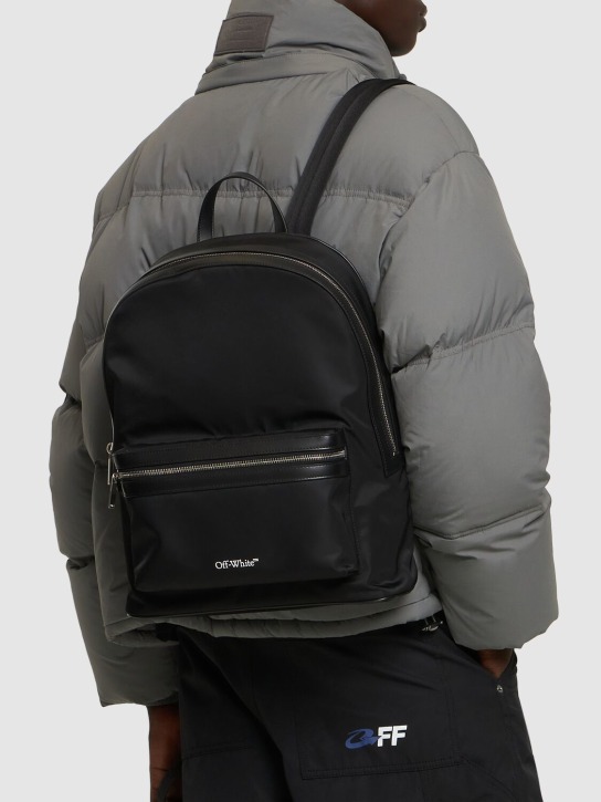 Off-White: Core round nylon backpack - Black - men_1 | Luisa Via Roma