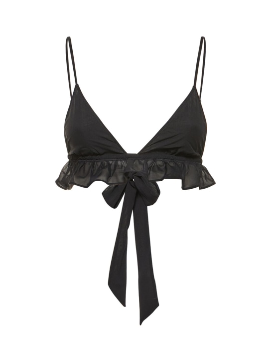 Fleur Du Mal: Luxe Flutter silk triangle bra - Black - women_0 | Luisa Via Roma