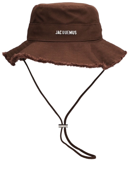 Jacquemus: Gorro Le Bob Artichaut de algodón con logo - Café - women_0 | Luisa Via Roma