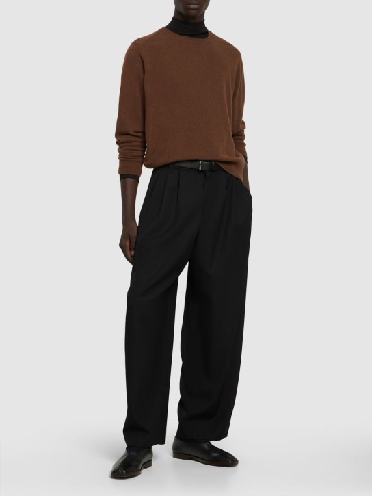Lemaire: Wide neck wool blend knit sweater - Brown - men_1 | Luisa Via Roma
