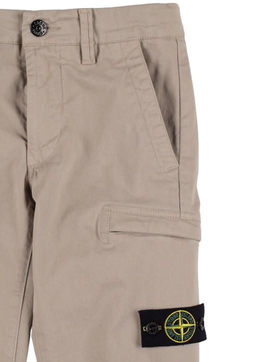 Stone Island: Stretch cotton cargo pants w/ logo patch - Beige - kids-boys_1 | Luisa Via Roma