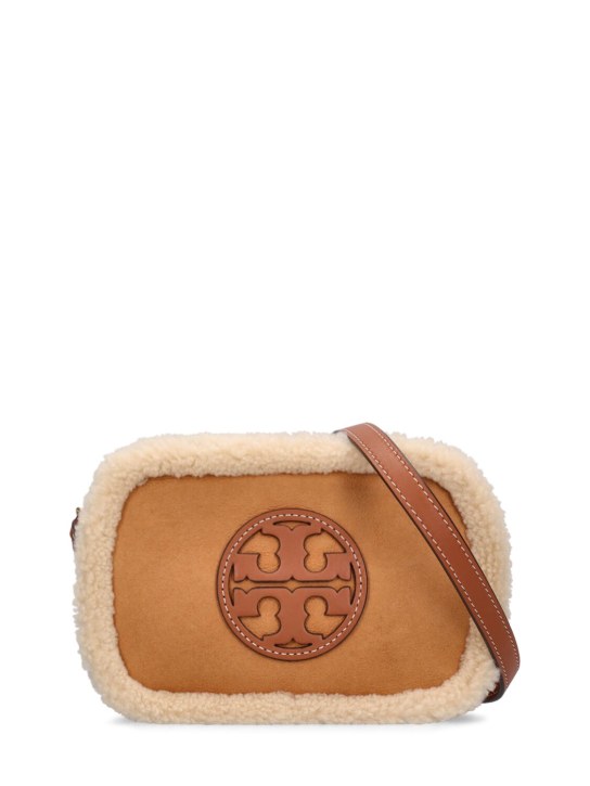 Tory Burch: Mini Miller shearling crossbody bag - Tan - women_0 | Luisa Via Roma