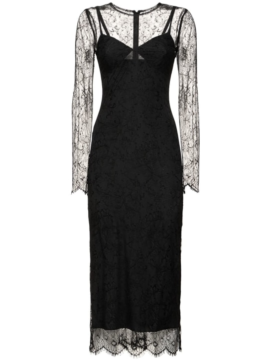 Dolce&Gabbana: Chantilly lace long sleeve midi dress - Schwarz - women_0 | Luisa Via Roma