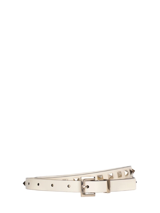 Valentino Garavani: 15mm Rockstud leather belt - Ivory - women_0 | Luisa Via Roma