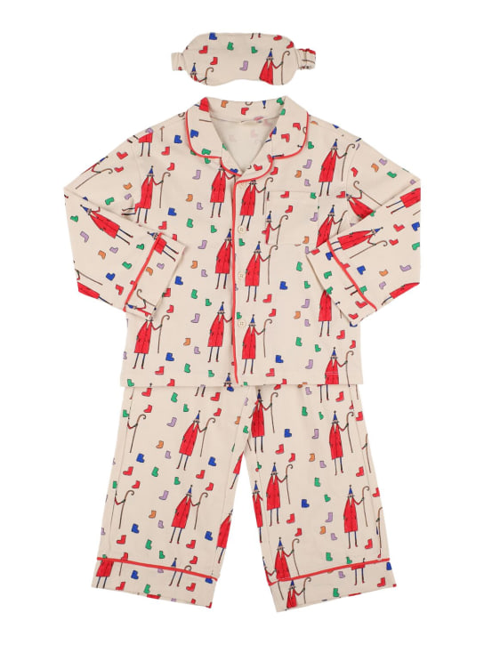 Jellymallow: Cotton pajama shirt, pants & sleep mask - Beige - kids-girls_0 | Luisa Via Roma