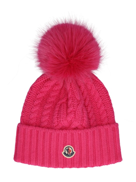 Moncler: Tricot wool & cashmere hat - Light Pink - women_0 | Luisa Via Roma