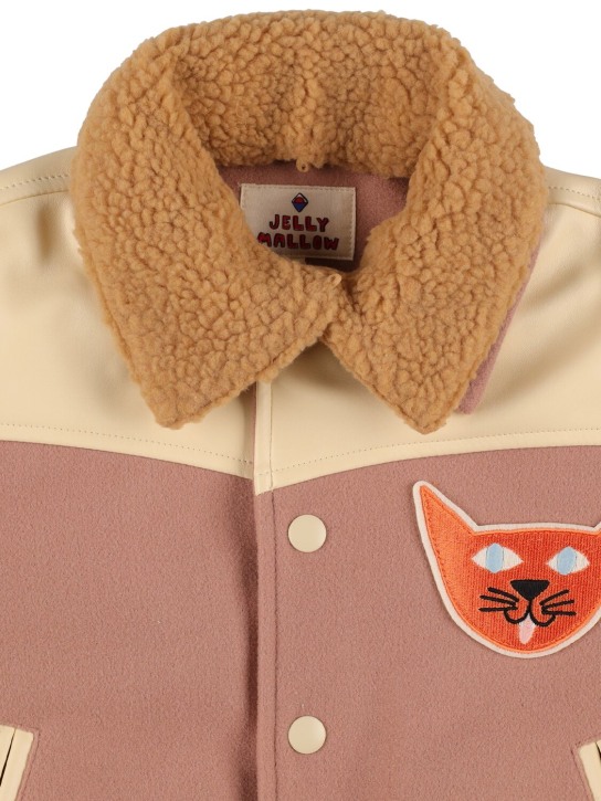 Jellymallow: Wool blend bomber jacket w/logo - Pink/White - kids-girls_1 | Luisa Via Roma