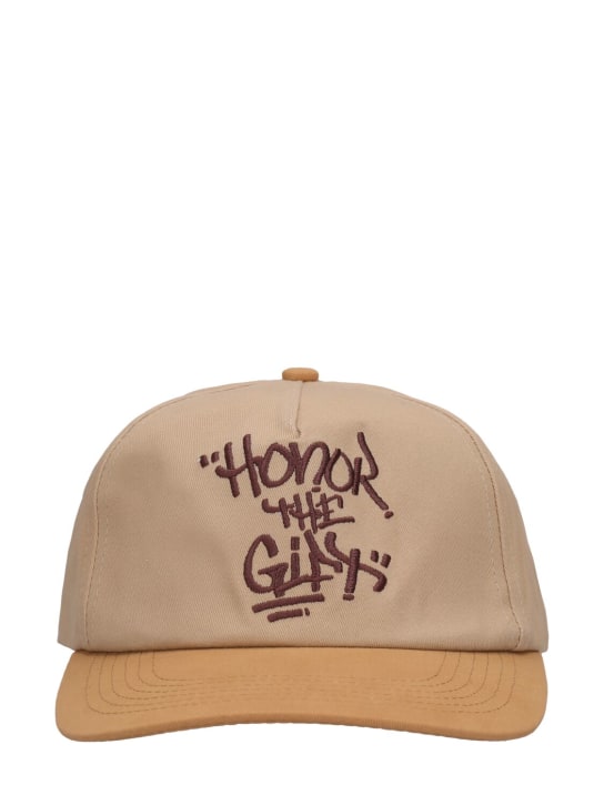 Honor the Gift: HTG script cotton baseball hat - Beige/White - men_0 | Luisa Via Roma