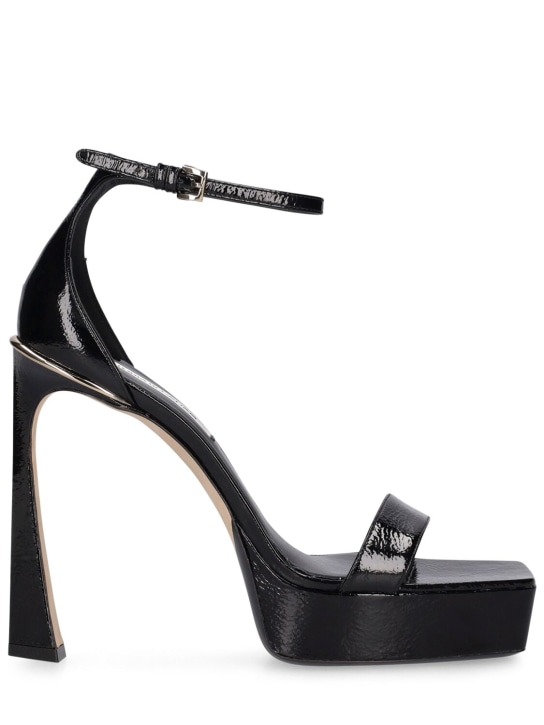 Victoria Beckham: 135mm Metallic leather platform sandals - Black - women_0 | Luisa Via Roma