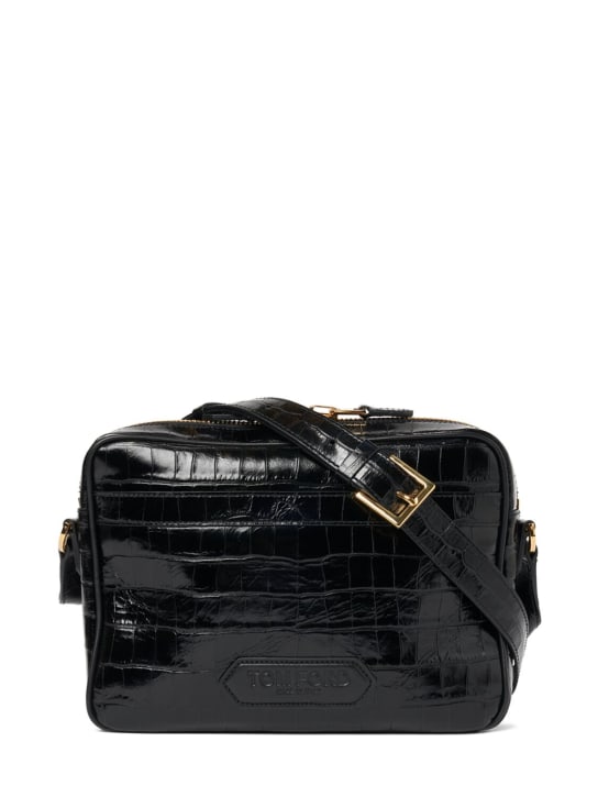 Tom Ford: Small croc embossed messenger bag - Black - men_0 | Luisa Via Roma