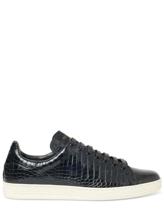 Tom Ford: Printed croc Warwick low top sneakers - Black Cream - men_0 | Luisa Via Roma