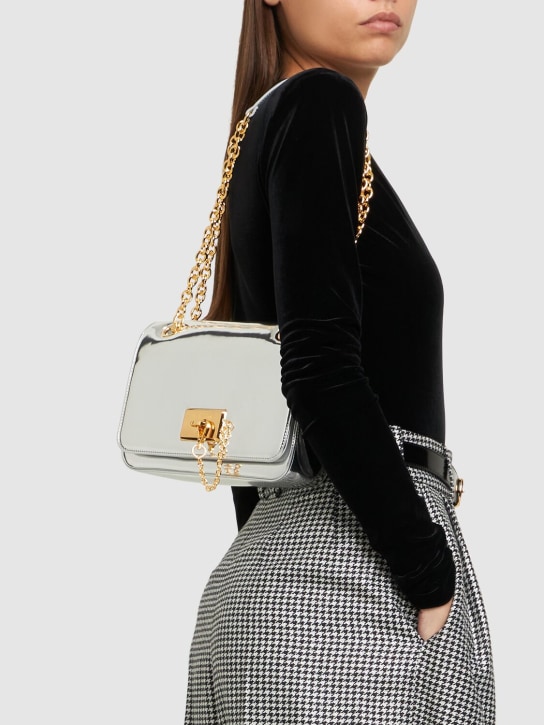 Alexandre Vauthier: Le4 mirror effect leather shoulder bag - Platinum - women_1 | Luisa Via Roma