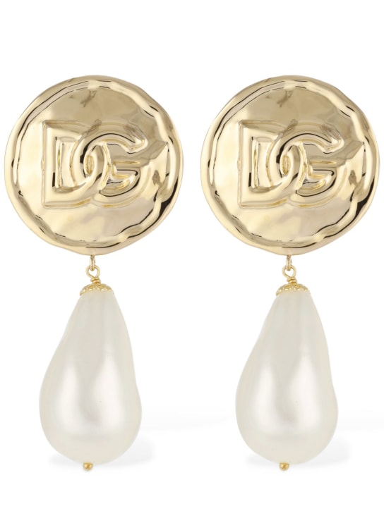 Dolce&Gabbana: Clip-Ohrringe mit DG-Münzlogo - Gold/Perle - women_0 | Luisa Via Roma