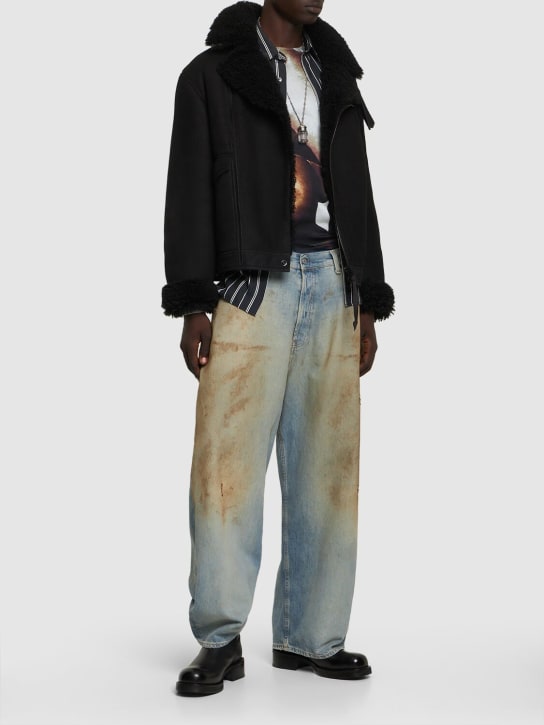 Acne Studios: Liana distressed shearling jacket - Black - men_1 | Luisa Via Roma