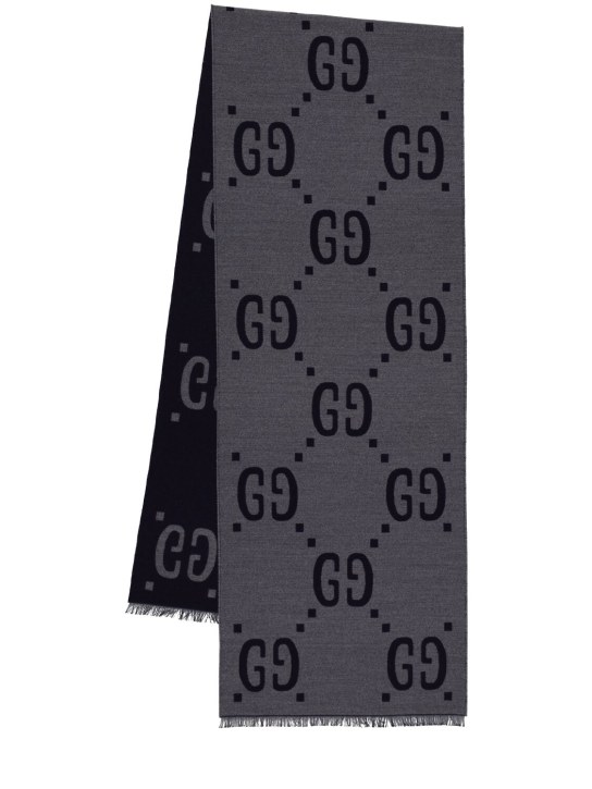 Gucci: Freedom GG wool & silk scarf - Midnight Blue - men_0 | Luisa Via Roma