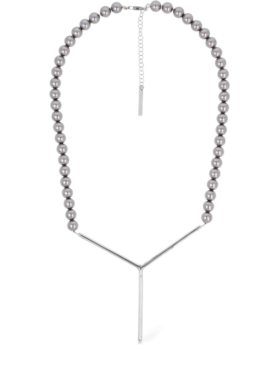Y/PROJECT: Maxi Y faux pearl collar necklace - Silver/Grey - men_0 | Luisa Via Roma