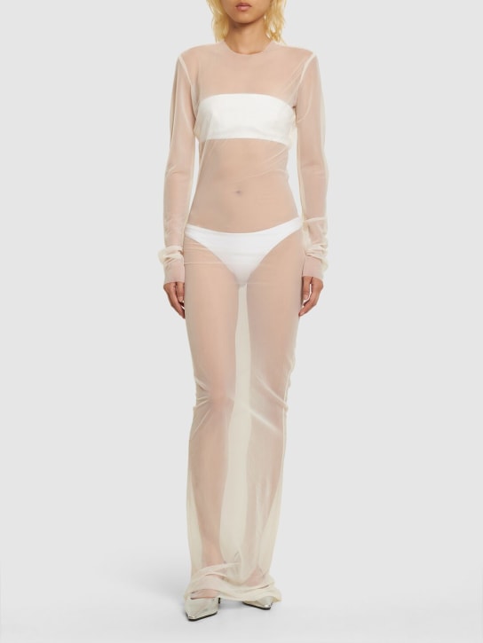 Ludovic de Saint Sernin: Crystal logo long sleeve mesh midi dress - White - women_1 | Luisa Via Roma