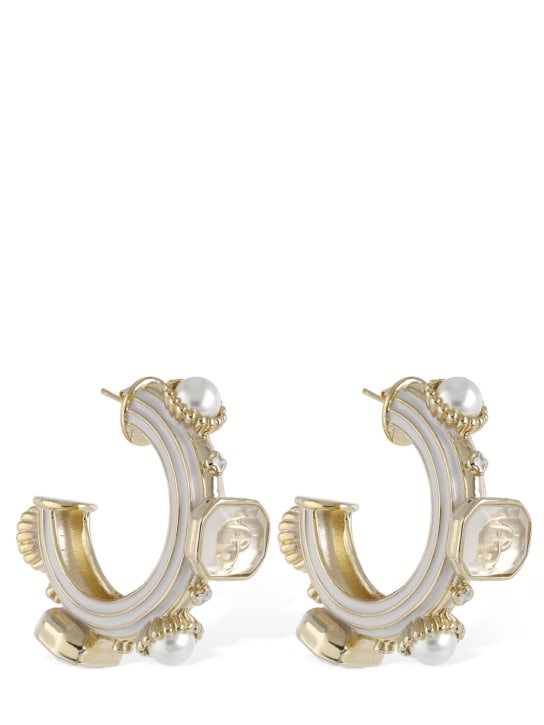 Casablanca: Faux pearl & stone gradient hoop earring - Multi/Gold - women_0 | Luisa Via Roma