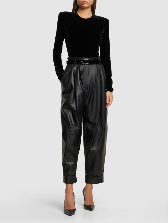Alexandre Vauthier: Pleated leather pants - Black - women_1 | Luisa Via Roma