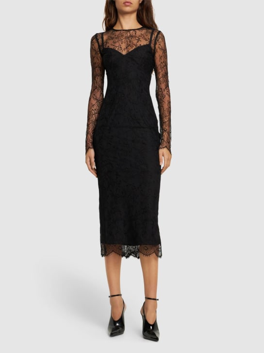 Dolce&Gabbana: Chantilly lace long sleeve midi dress - Schwarz - women_1 | Luisa Via Roma