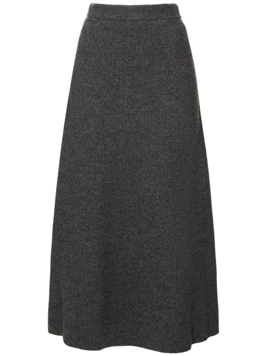 AURALEE: Milled wool midi skirt - Grey - women_0 | Luisa Via Roma