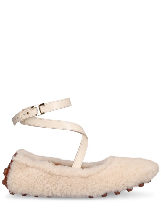 Tod's: 10毫米剪羊毛芭蕾平底鞋 - 白色 - women_0 | Luisa Via Roma