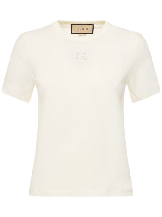 Gucci: T-shirt in jersey di cotone / ricamo - Sunlight - women_0 | Luisa Via Roma