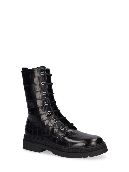 Versace: Biker croc embossed leather boots - Black - kids-girls_1 | Luisa Via Roma