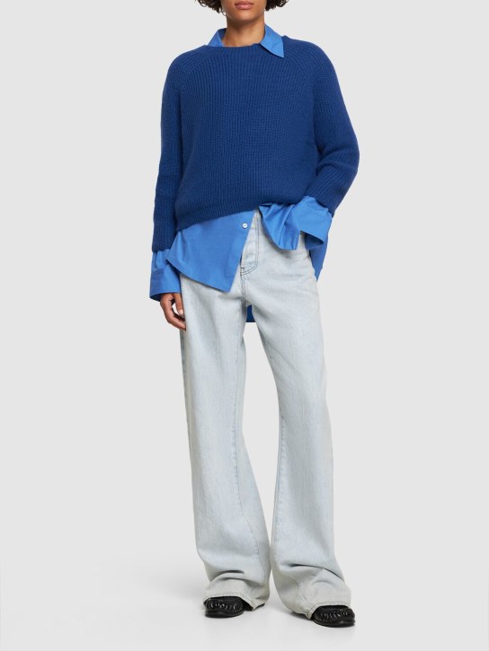 Weekend Max Mara: Xeno knit mohair blend crewneck sweater - Blue - women_1 | Luisa Via Roma