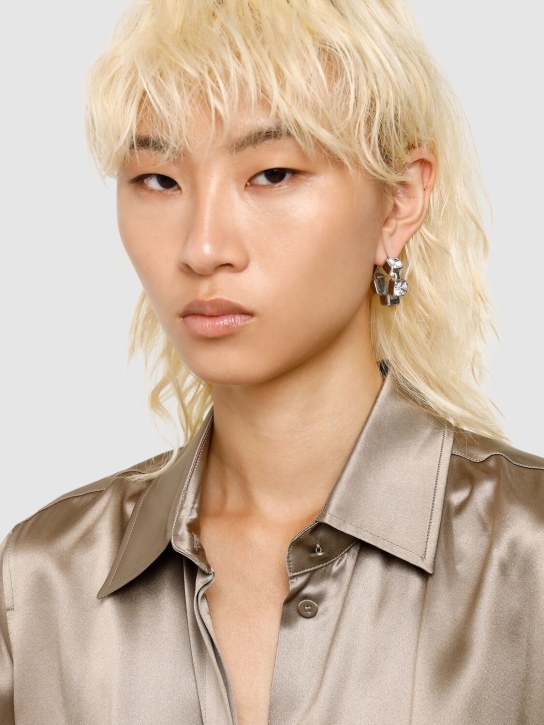 Jil Sander: BW1 5 crystal hoop earrings - Silver - women_1 | Luisa Via Roma