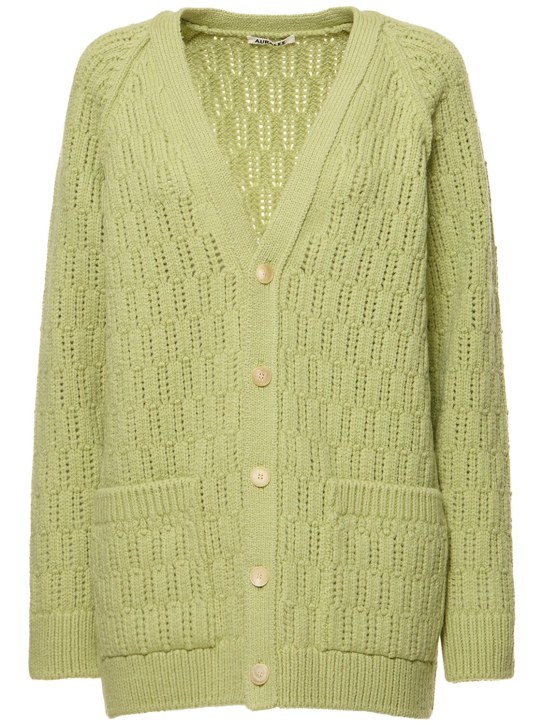 AURALEE: Rib knit wool cardigan - Light Green - women_0 | Luisa Via Roma