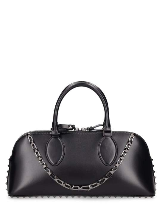 Valentino Garavani: Medium Duffle Rockstud leather bag - Black - women_0 | Luisa Via Roma