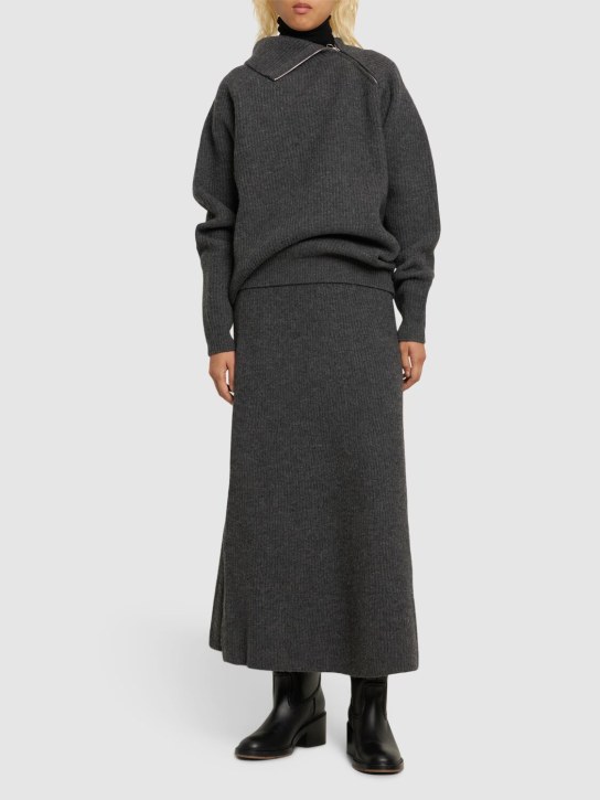 AURALEE: Milled wool midi skirt - Grey - women_1 | Luisa Via Roma