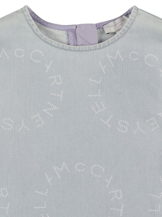 Stella Mccartney Kids: Logo printed cotton denim dress - Light Blue - kids-girls_1 | Luisa Via Roma