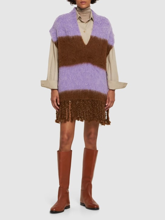 Etro: Mohair & alpaca fringed knit mini dress - women_1 | Luisa Via Roma