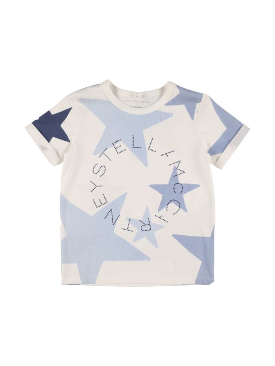 Stella Mccartney Kids: T-shirt in cotone organico / stampa logo - Bianco/Blu - kids-girls_0 | Luisa Via Roma