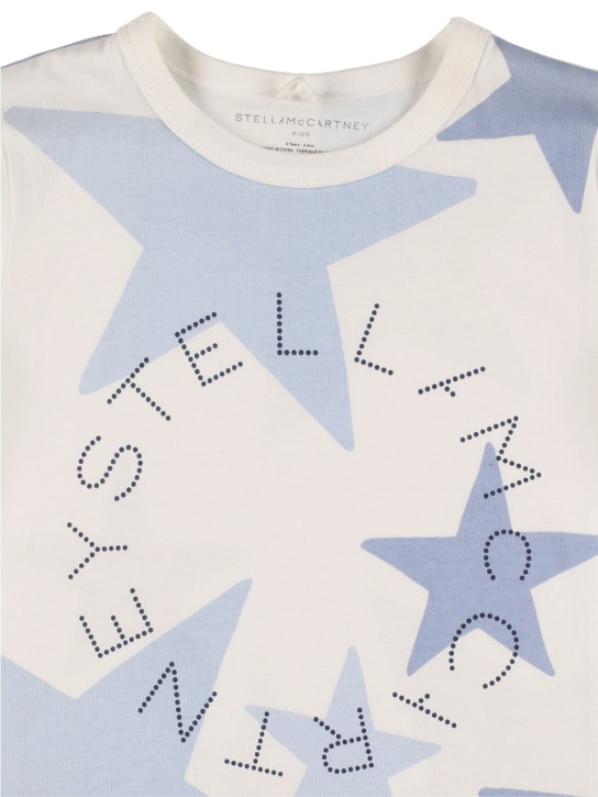 Stella Mccartney Kids: T-shirt in cotone organico / stampa logo - Bianco/Blu - kids-girls_1 | Luisa Via Roma