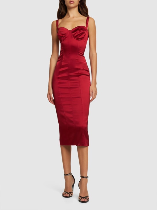 Dolce&Gabbana: Satin bustier midi dress - Red - women_1 | Luisa Via Roma