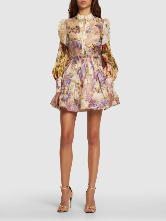 Zimmermann: Sensory printed linen & silk mini skirt - Multicolor - women_1 | Luisa Via Roma