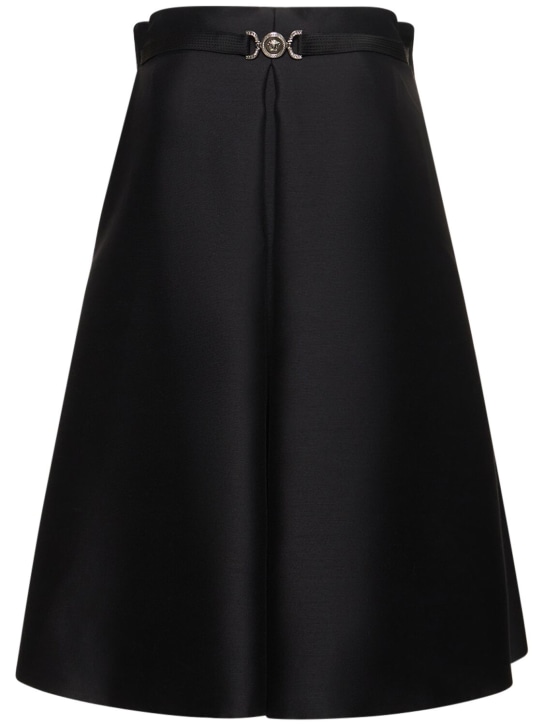 Versace: Vestido corto de sarga de seda y lana sin tirantes - Negro - women_0 | Luisa Via Roma