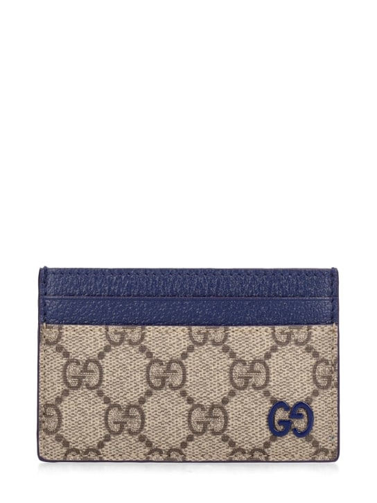 Gucci: Porte-cartes GG Supreme - Beige/Bleu - men_0 | Luisa Via Roma