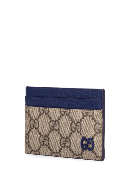 Gucci: GG Supreme card case - Beige/Blue - men_1 | Luisa Via Roma
