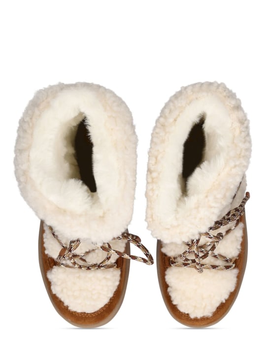 Moon Boot: Shearling & suede ankle snow boots - Bianco/Marrone - kids-girls_1 | Luisa Via Roma