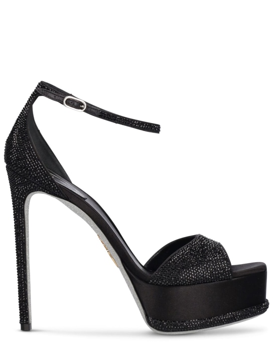 René Caovilla: 130mm Embellished satin platform sandals - Black - women_0 | Luisa Via Roma