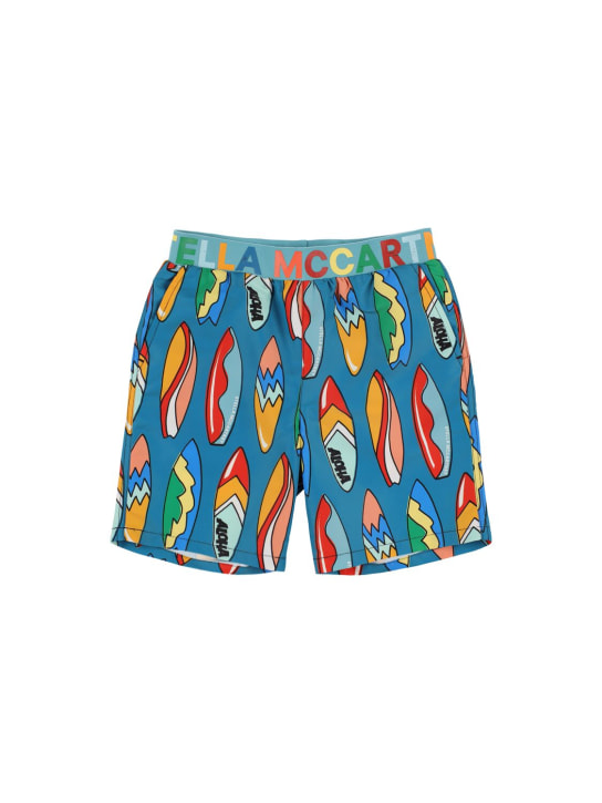 Stella Mccartney Kids: Printed recycled nylon swim shorts - Blue - kids-boys_0 | Luisa Via Roma