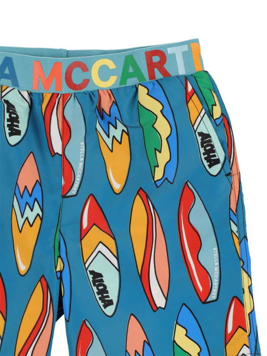 Stella Mccartney Kids: Printed recycled nylon swim shorts - Blue - kids-boys_1 | Luisa Via Roma