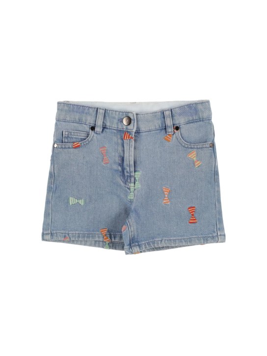 Stella Mccartney Kids: Embroidered organic denim shorts - Blue - kids-girls_0 | Luisa Via Roma