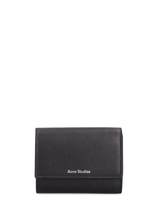 Acne Studios: Leather trifold wallet - Black - men_0 | Luisa Via Roma